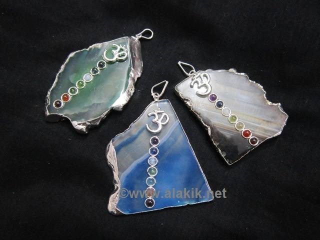 Picture of Silver Electroplated Chakra Slice Pendants with OM