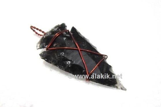 Picture of Black Obsidian Copper Wire Wrapped pendant