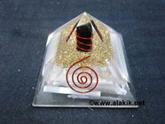 Picture of Orgone Selenite Reiki Pyramid With Black Tourmaline pencil