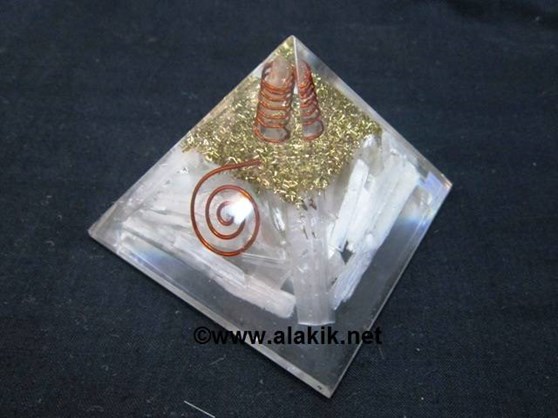 Picture of Orgone Selenite Reiki Pyramid With Crystal pencil