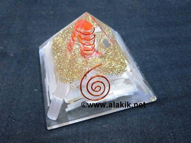 Picture of Selenite Reiki Pyramid With Red Cornelian pencil