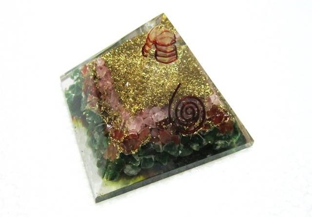 Picture of Rose Carnelian Green Jade Orgone pyramid with Crystal Point