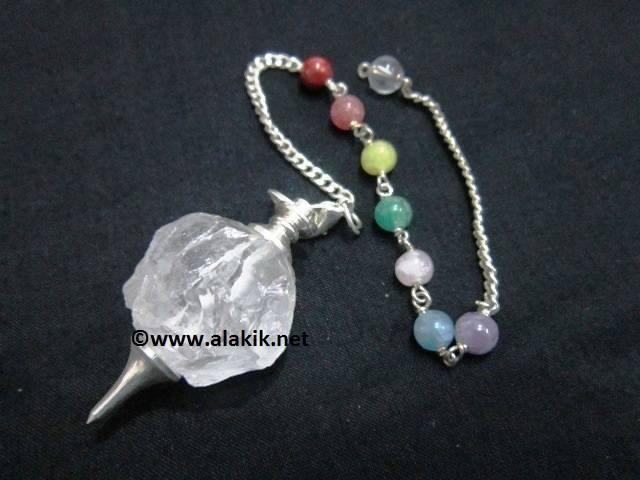 Picture of Raw Crystal Quartz  Ball Pendulum with chakra chain