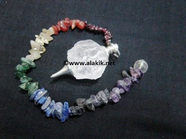 Picture of Raw Crystal Quartz  Ball Pendulum with chakra Chips chain
