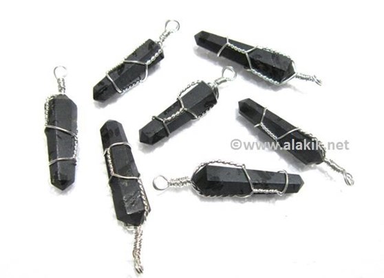 Picture of Black Tourmaline Silver Wire Wrapped D point pendant