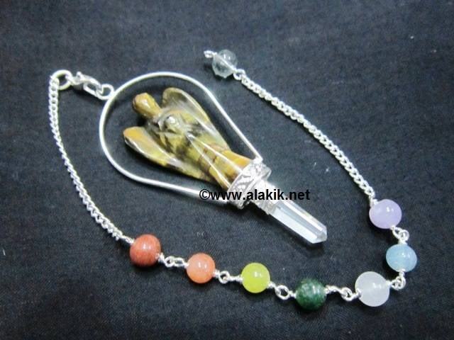 Picture of Tiger Eye Basket Angel Pendulum with Chakra Chain
