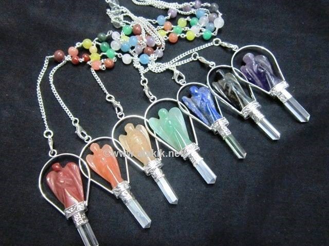 Picture of Mix Gemstone Basket Angel Pendulum with Chakra chain