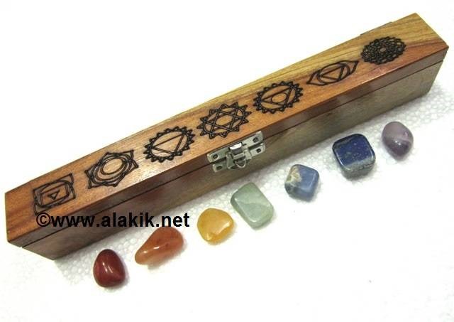 Picture of Laser Iteched Chakra 7 hole box with chakra tumble set
