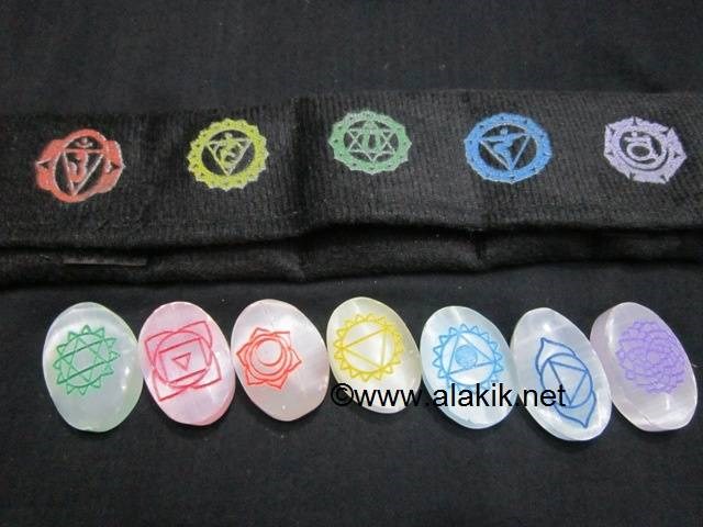 Picture of Selenite Colourful Chakra Set with Colurful Purse