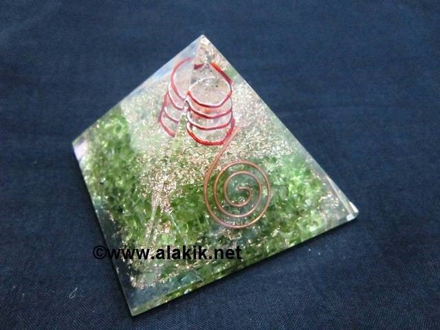 Picture of Peridot Orgone Pyramid with Coppr coil