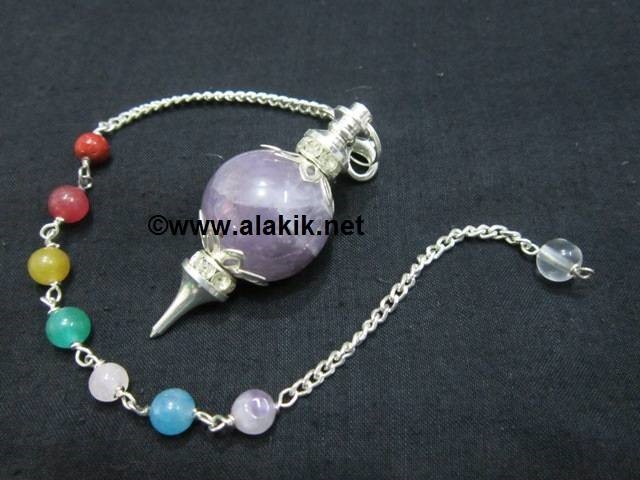 Picture of Amethyst Ball Pendulum with Diamond ring chakra chain