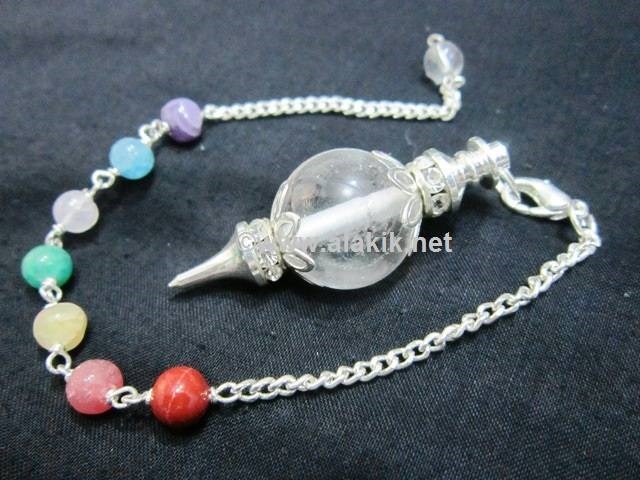 Picture of Crystal Quartz Ball Pendulum with Diamond ring chakra chain
