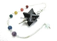 Picture of Black Obsidian Merkaba Metal Mounted Pendulum with Chakra Chain
