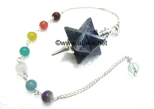 Picture of Lapis Lazuli Merkaba Metal Mounted Pendulum with Chakra Chain