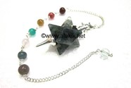Picture of Moss Agate Merkaba Metal Mounted Pendulum with Chakra Chain