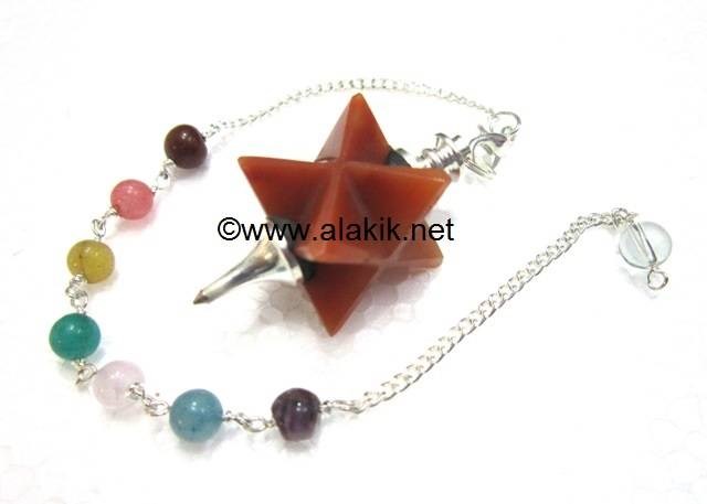 Picture of Orange Jade Merkaba Metal Mounted Pendulum with Chakra Chain