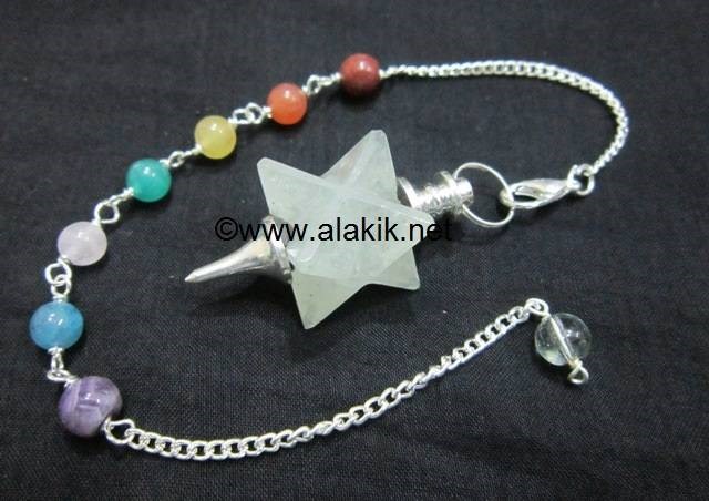 Picture of Prasiolite Merkaba Metal Mounted Pendulum with Chakra Chain