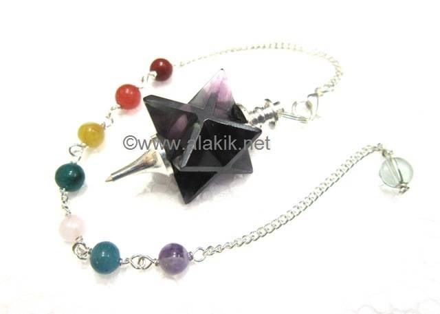 Picture of Purple Flourite Merkaba Metal Mounted Pendulum with Chakra Chain