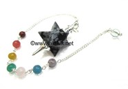 Picture of Snowflake obsidian Merkaba Metal Mounted Pendulum with Chakra Chain