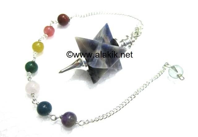 Picture of Sodalite Merkaba Metal Mounted Pendulum with Chakra Chain