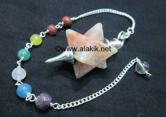 Picture of Sunstone Merkaba Metal Mounted Pendulum with Chakra Chain