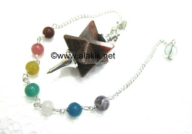 Picture of Unakite Merkaba Metal Mounted Pendulum with Chakra Chain