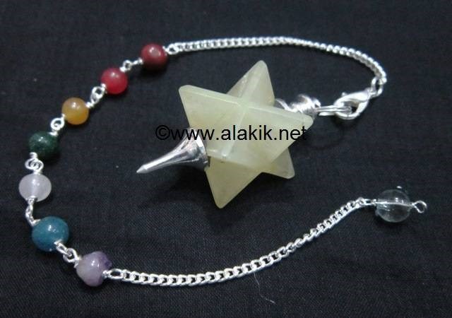 Picture of Yellow Jade Merkaba Metal Mounted Pendulum with Chakra Chain