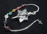 Picture of Crystal Quartz Merkaba Metal Mounted Pendulum with Chakra Chain