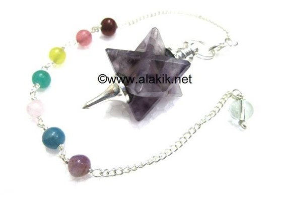 Picture of Amethyst Merkaba Metal Mounted Pendulum with Chakra Chain