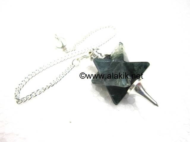 Picture of Moss Agate Merkaba Metal Mounted Pendulum