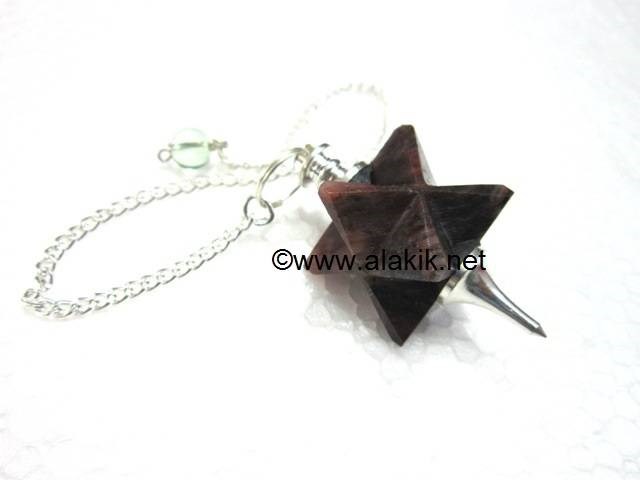 Picture of Red Tigery Eye Merkaba Metal Mounted Pendulum