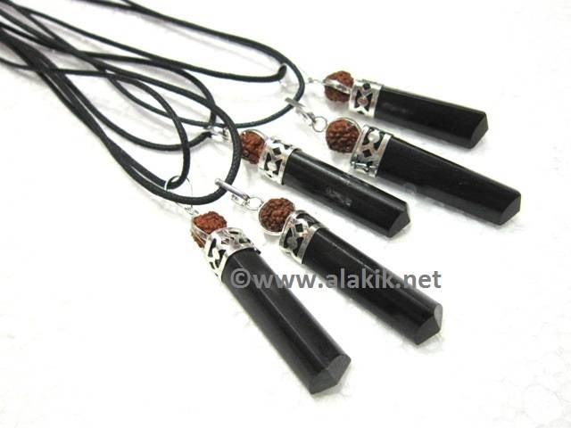 Picture of Black Tourmaline 2pcs Pendant with  Rudraksha
