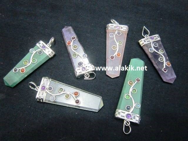 Picture of Mix Stone Flat stick Leaf Style Chakra Pendant