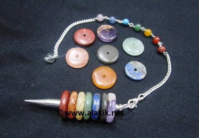 Picture of Silver Chakra pointed Donut Pendulum with chakra chain
