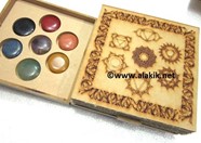Picture of Chakra Itched 7 Hole Wooden Box with Chakra Disc set