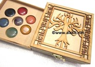 Picture of Chakra Tree Itched 7 Hole Wooden Box with Plain Chakra  Disc Set