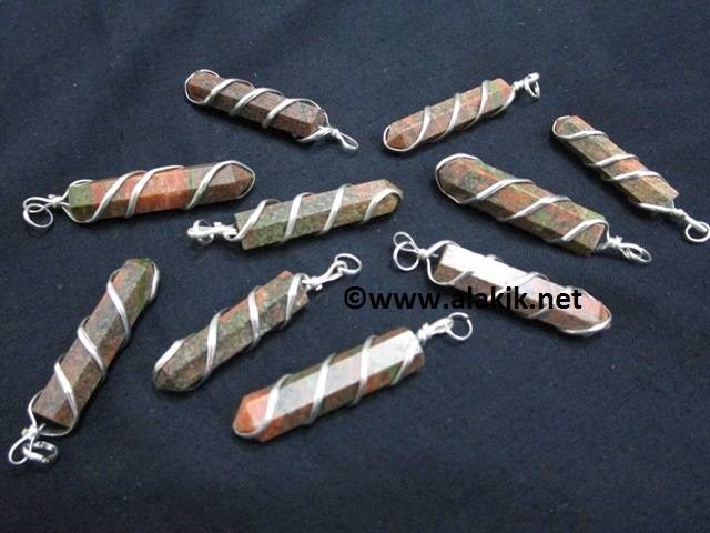 Picture of Unakite Wire Wrapped Pencil Pendants