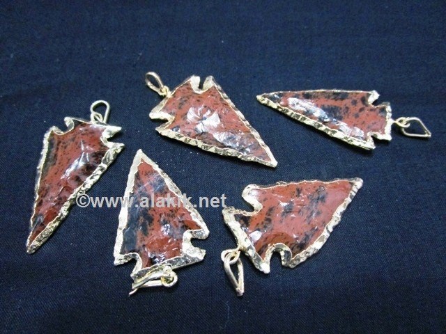 Picture of Mahogany Obsidian 1inch Gold Electroplated Arrowhead Pendant