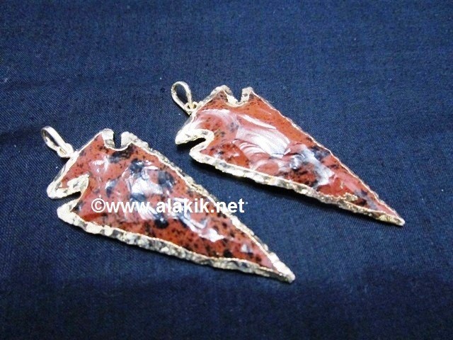 Picture of Mahogany Obsidian 2inch Gold Electroplated Arrowhead Pendant