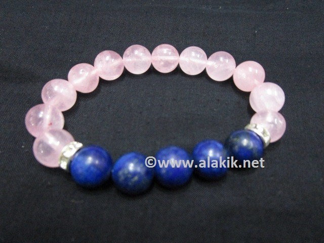 Picture of Rose Quartz 10mm Third Eye Chakra Bracelet with Diamond Ring