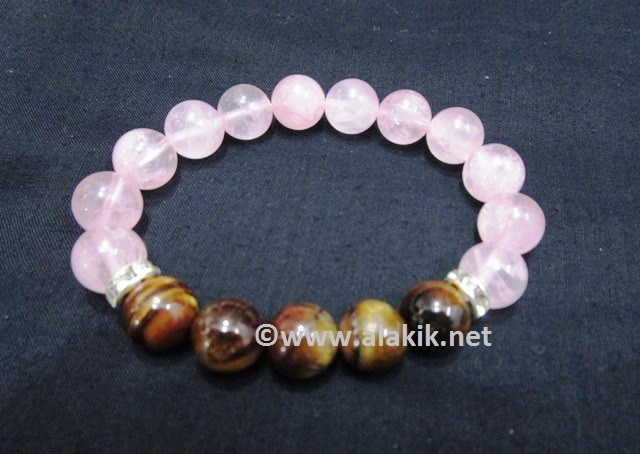 Picture of Rose Quartz 10mm Solar Plexus Chakra Bracelet with Diamond Ring