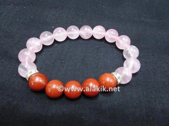 Picture of Rose Quartz 10mm Root Chakra Bracelet with Diamond Ring