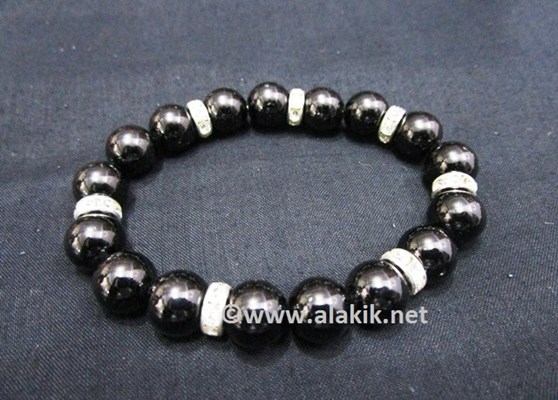 Picture of Black Tourmaline 10mm Braclet with Diamond Ring