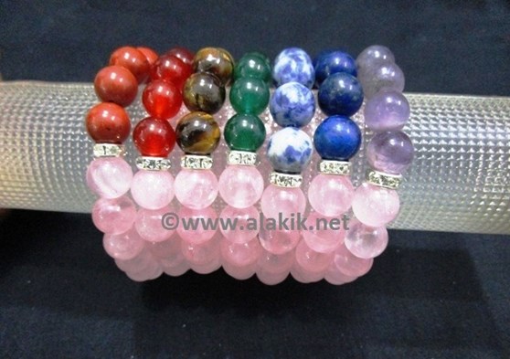 Picture of Rose Quartz 10mm 7 Chakra Bracelet Set
