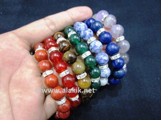 Picture of 7 Chakra 10mm Bracelet Set with Diamond Ring