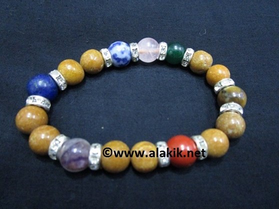 Picture of Camel Agate Chakra 10mm Elastic Bracelet with Diamond ring