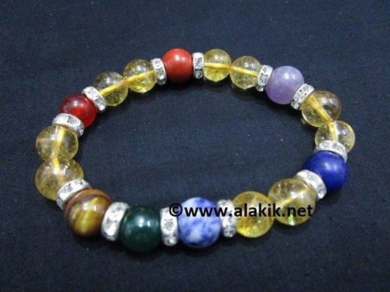 Picture of Citrine Chakra 10mm Elastic Bracelet with Diamond ring