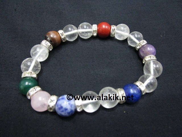 Picture of Crystal Quartz Chakra 10mm Elastic Bracelet with Diamond ring