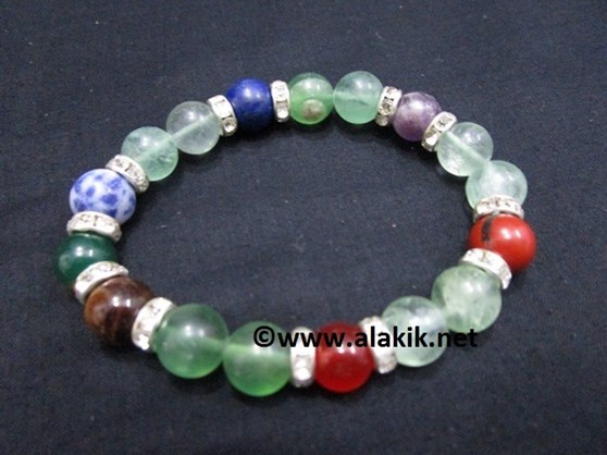 Picture of Fluorite Chakra 10mm Elastic Bracelet with Diamond ring