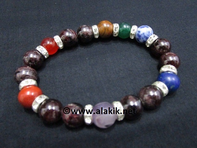 Picture of Garnet Chakra 10mm Elastic Bracelet with Diamond ring